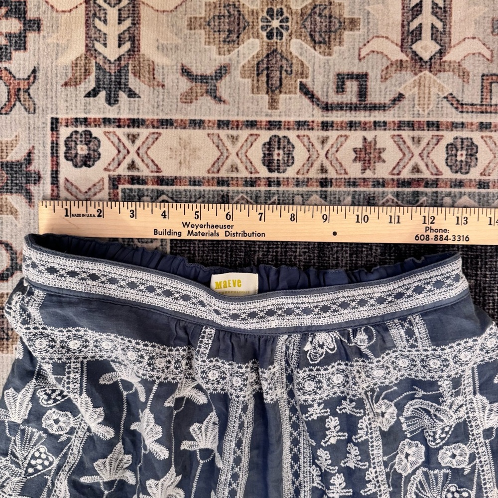 Anthropologie Maeve Ariadne Embroidered Maxi Skirt Blue & White Size XS - Picture 12 of 13